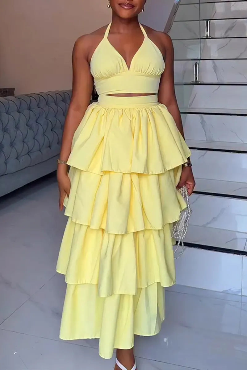 Women's Vacation Vest Tiered Hem Skirt Two-Piece Set
