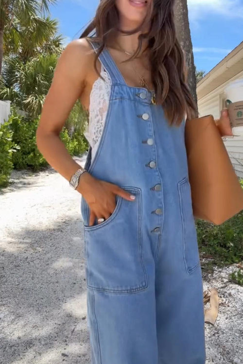 Women's Casual Adjustable Strap Loose Denim Jumpsuit