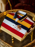 Men's Vintage Business Horse Logo Stripe Print Long Sleeve Polo Shirt