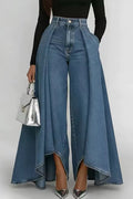 Women's Elegant Vintage Pleated High Low Hem Jeans