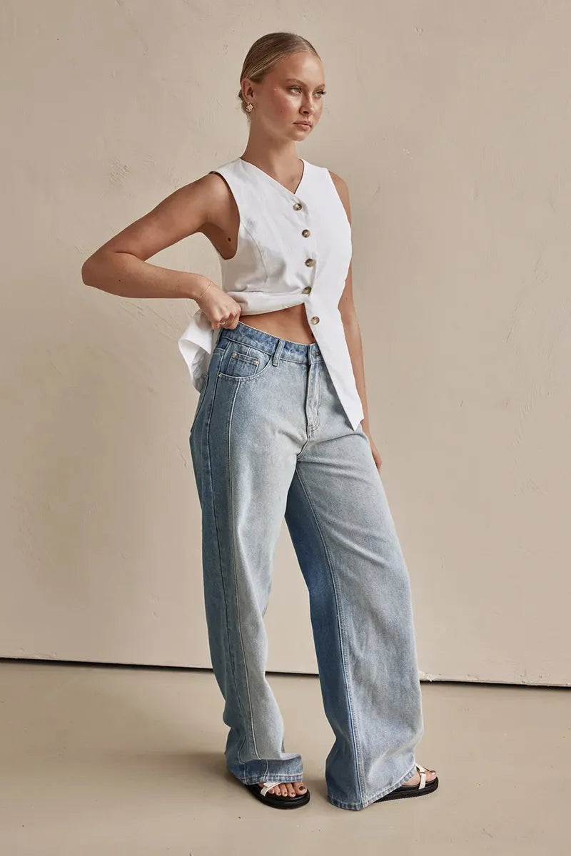 Women's Fashion Street Washed Two Tone Jeans