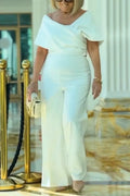 Women's V-neck Patchwork Solid Color Elegant Temperament Jumpsuit