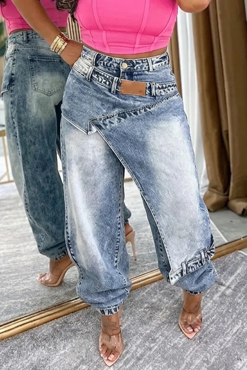 Ladies' Hot Selling Casual Asymmetrical Overlapping Jeans