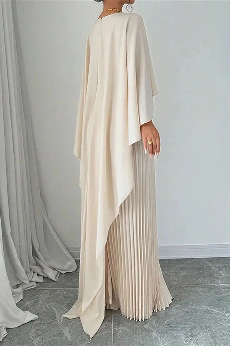 Women's Elegant Cape Sleeve Pleated Maxi Dress Sets