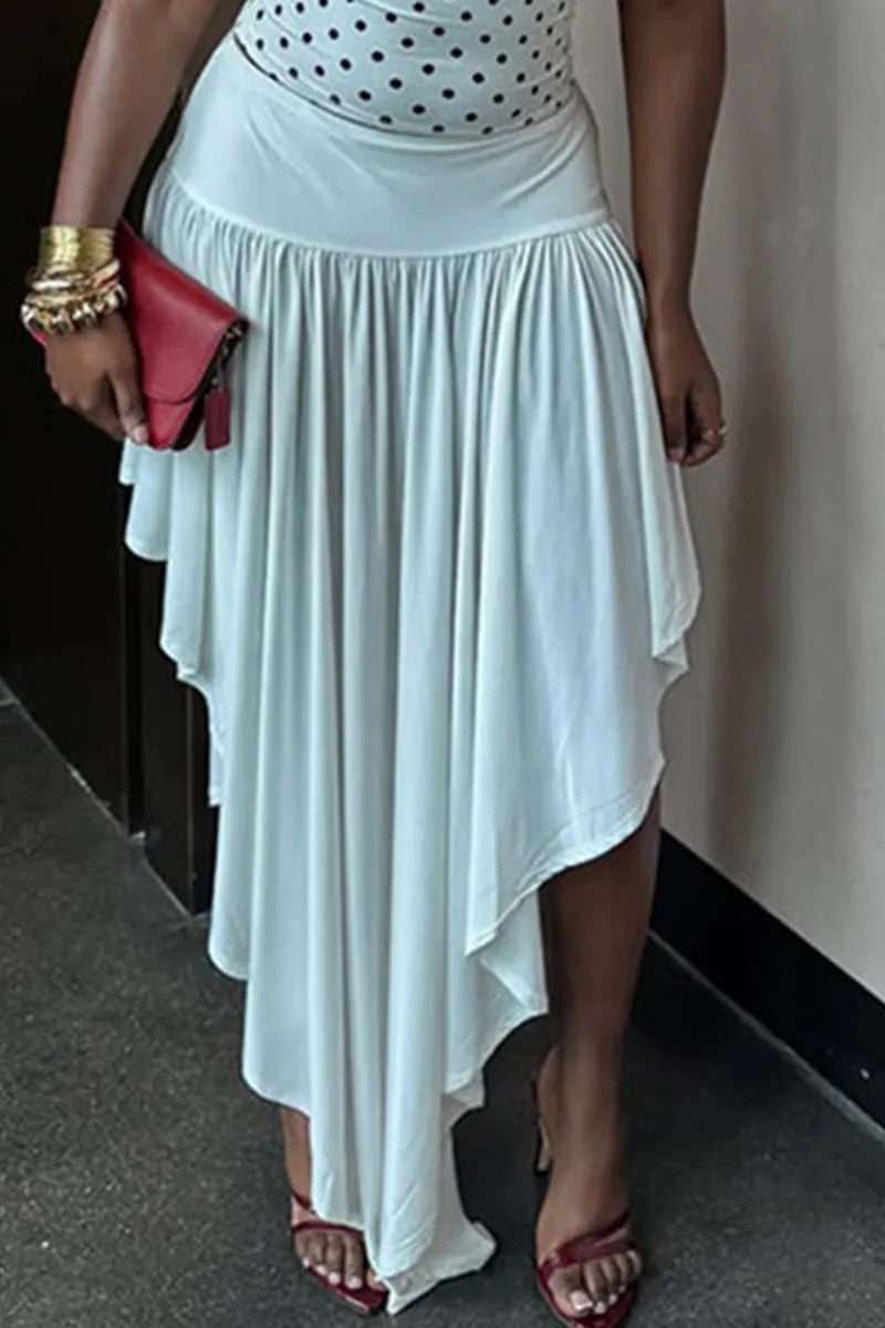 Women's Halter Neck Backless Polka Dot Print Vacation Top Or Irregular Hem Skirt