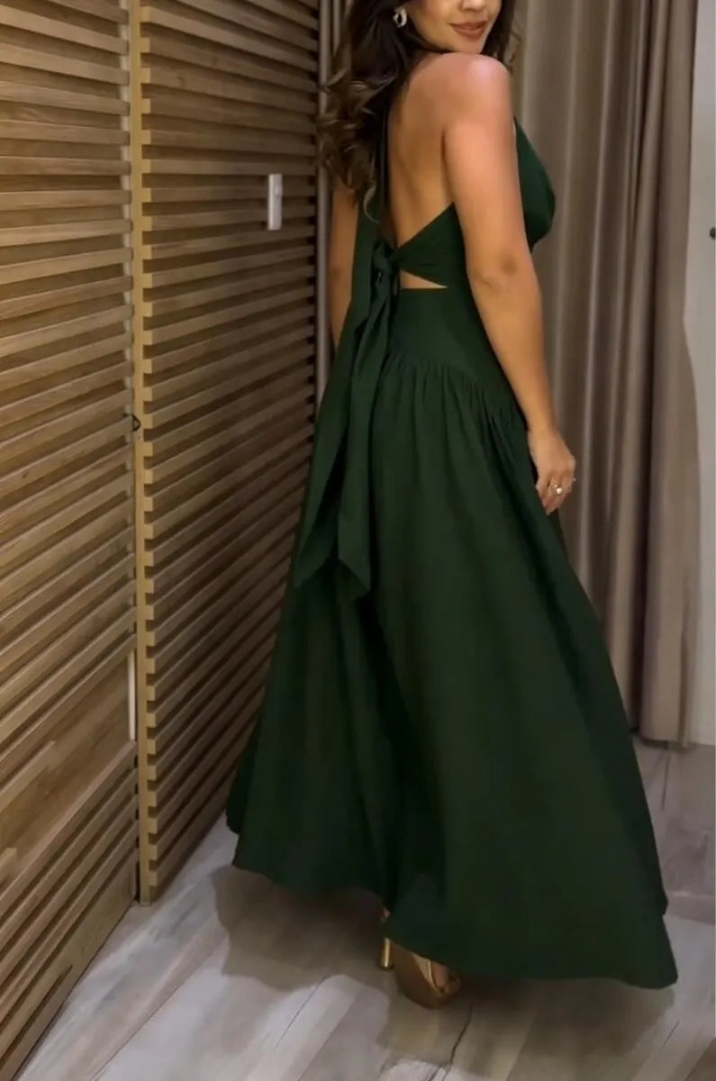 Women's Neck and Waist Tied Elegant Casual Solid Color Dress