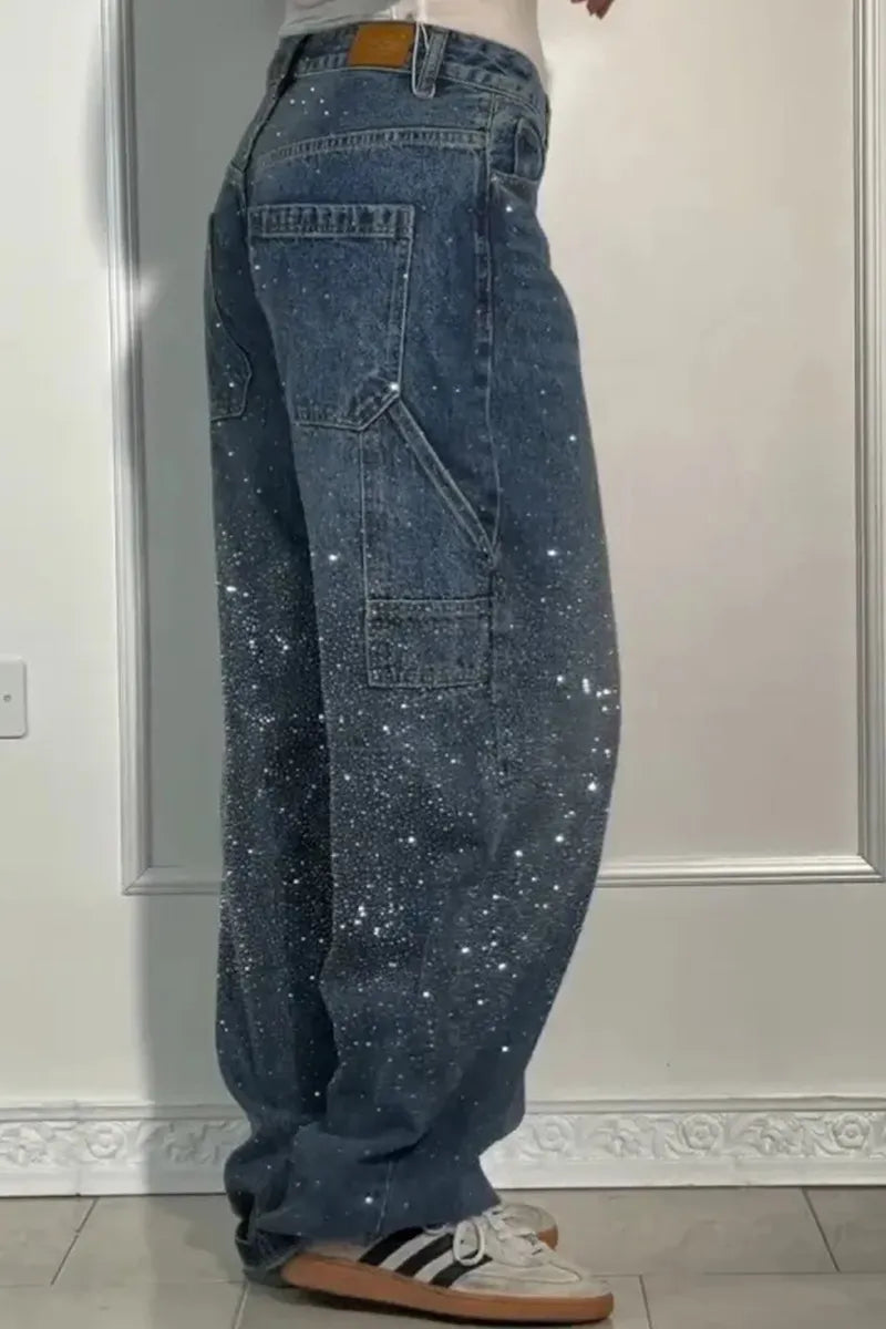 Women Fashionable Star-studded Rhinestone Jeans