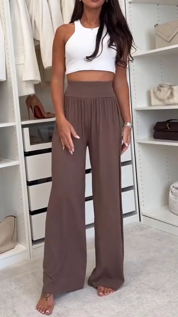 Women Solid Color Casual Wide Leg Pants