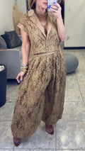 Women Collared Graphic Print Top and Pants Casual Set