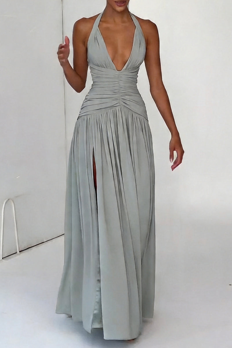 Women's Elegant Back Tie Pleated Dress