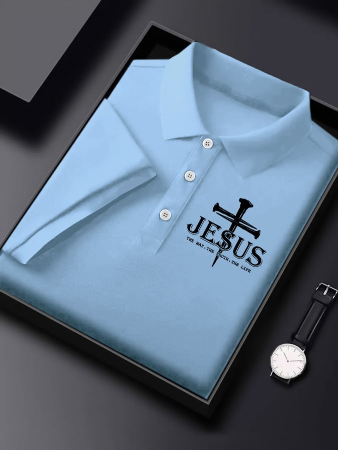 Men'S Jesus The Way The Truth The Life Print  Short Sleeve Polo Shirt