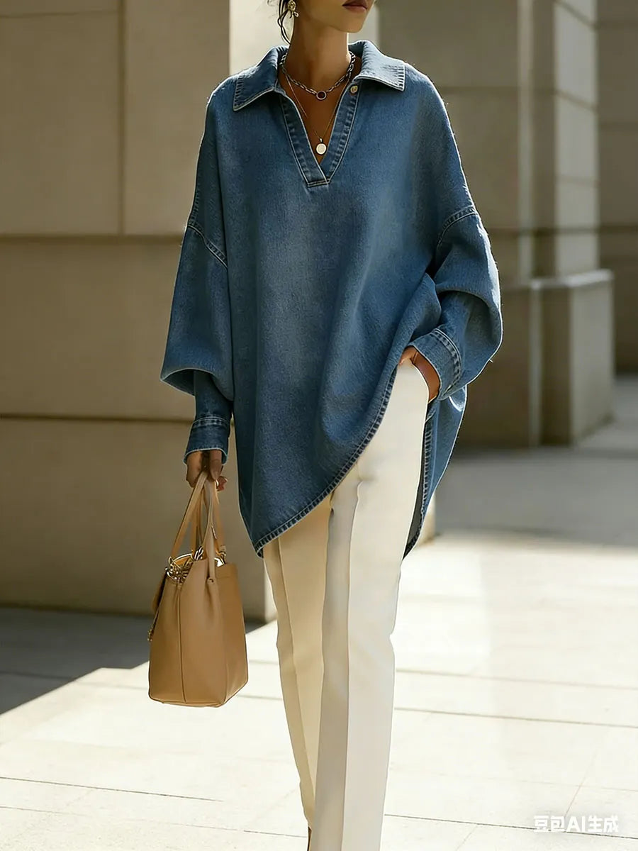 Buttoned Solid Color Long Sleeves Loose Lapel Blouses&Shirts Tops