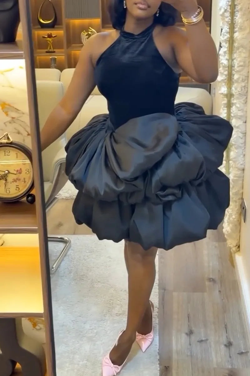 Women's Elegant Design Balloon Voluminous Hem Mini Dress