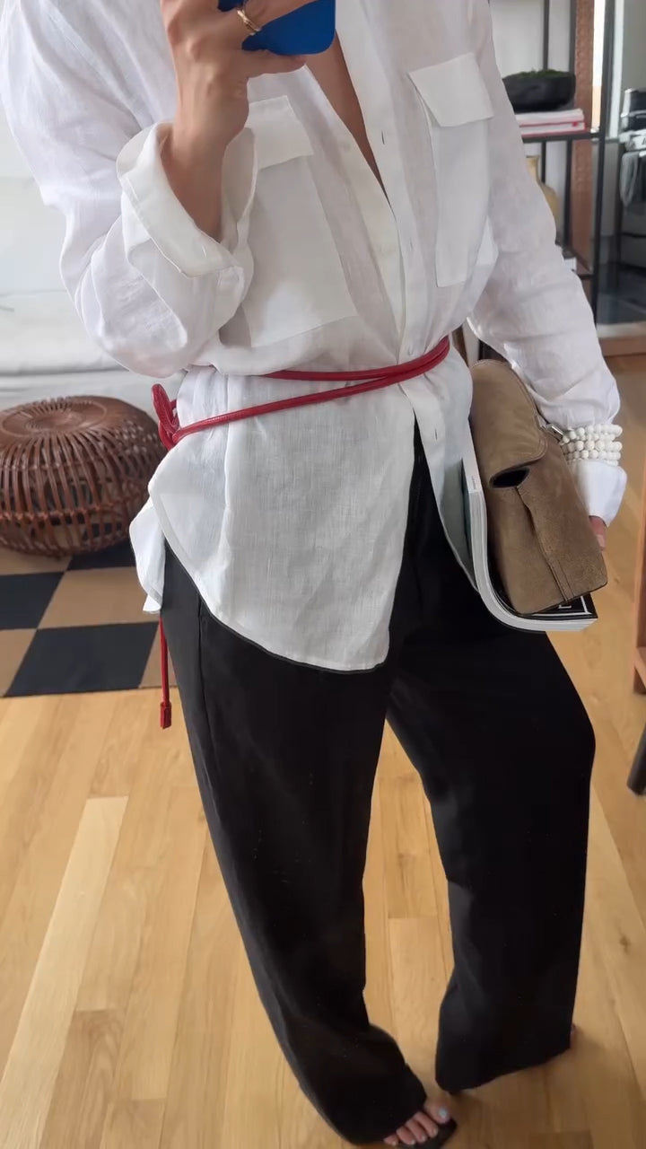 Women Lapel Solid Color Casual Shirt