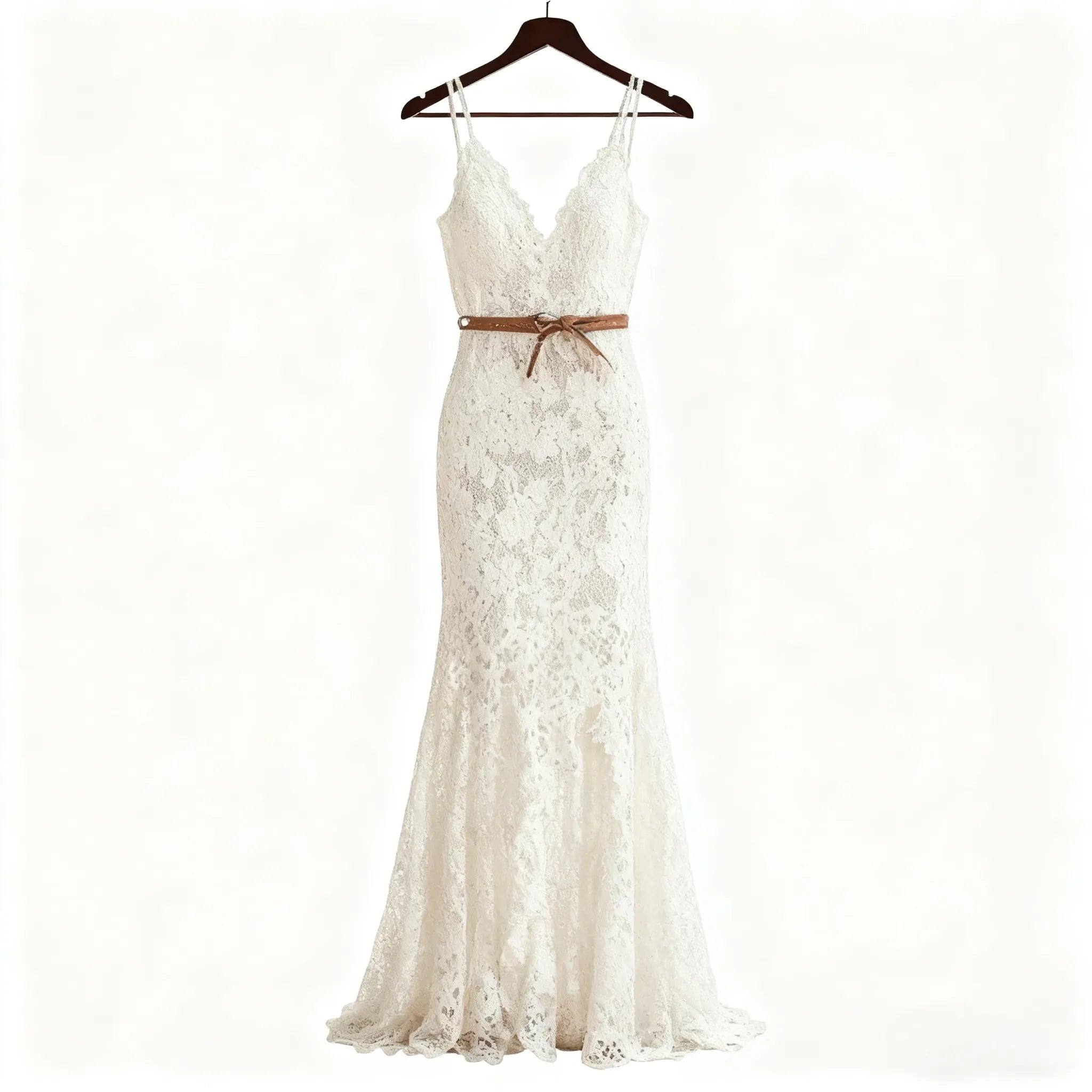 White Lace Western-Boho Maxi Dress with High Slit