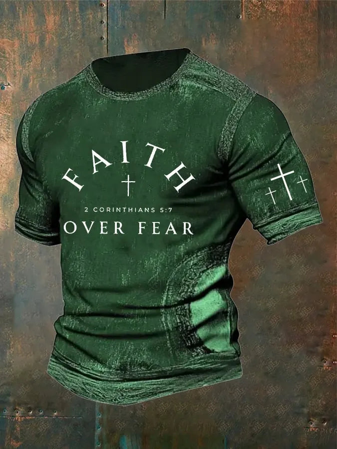 Men's Vintage Faith“Faith Over Fear” Print Casual T-Shirt
