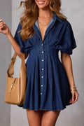 Women's Elegant Waist Defined Batwing Denim Dress