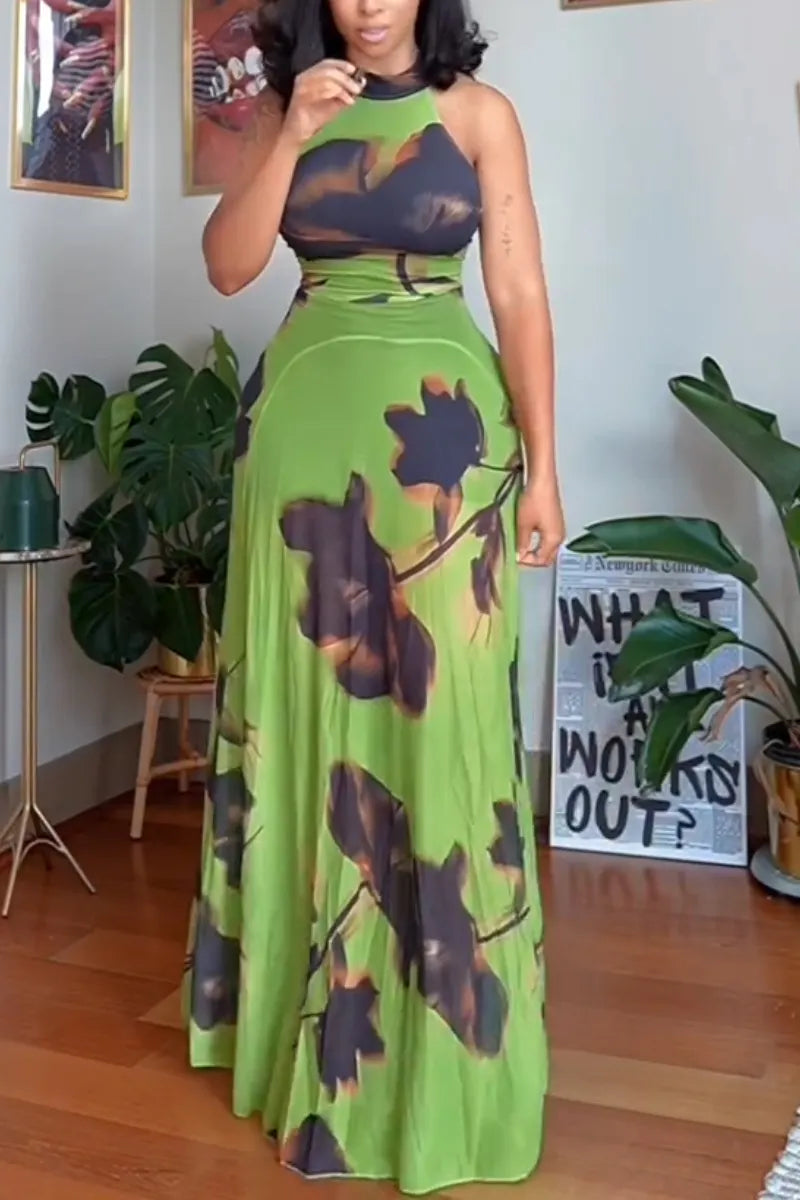Women's Neck Hanging Sleeveless Printed Elegant Temperament Dress