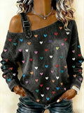 Women's Casual And Fashionable Denim Top With Heart Pattern