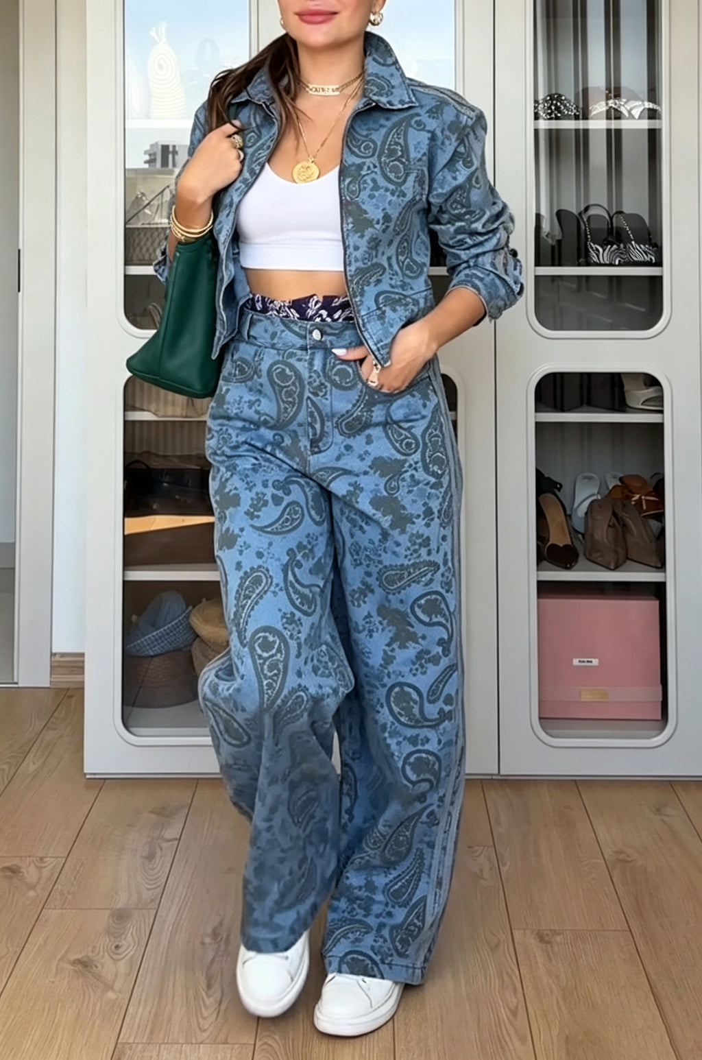 Women's Casual Pattern Print Denim Jacket or Jeans