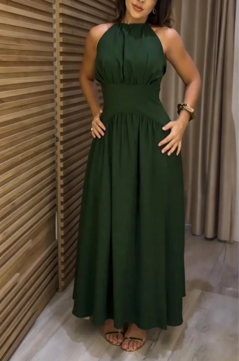 Women's Neck and Waist Tied Elegant Casual Solid Color Dress