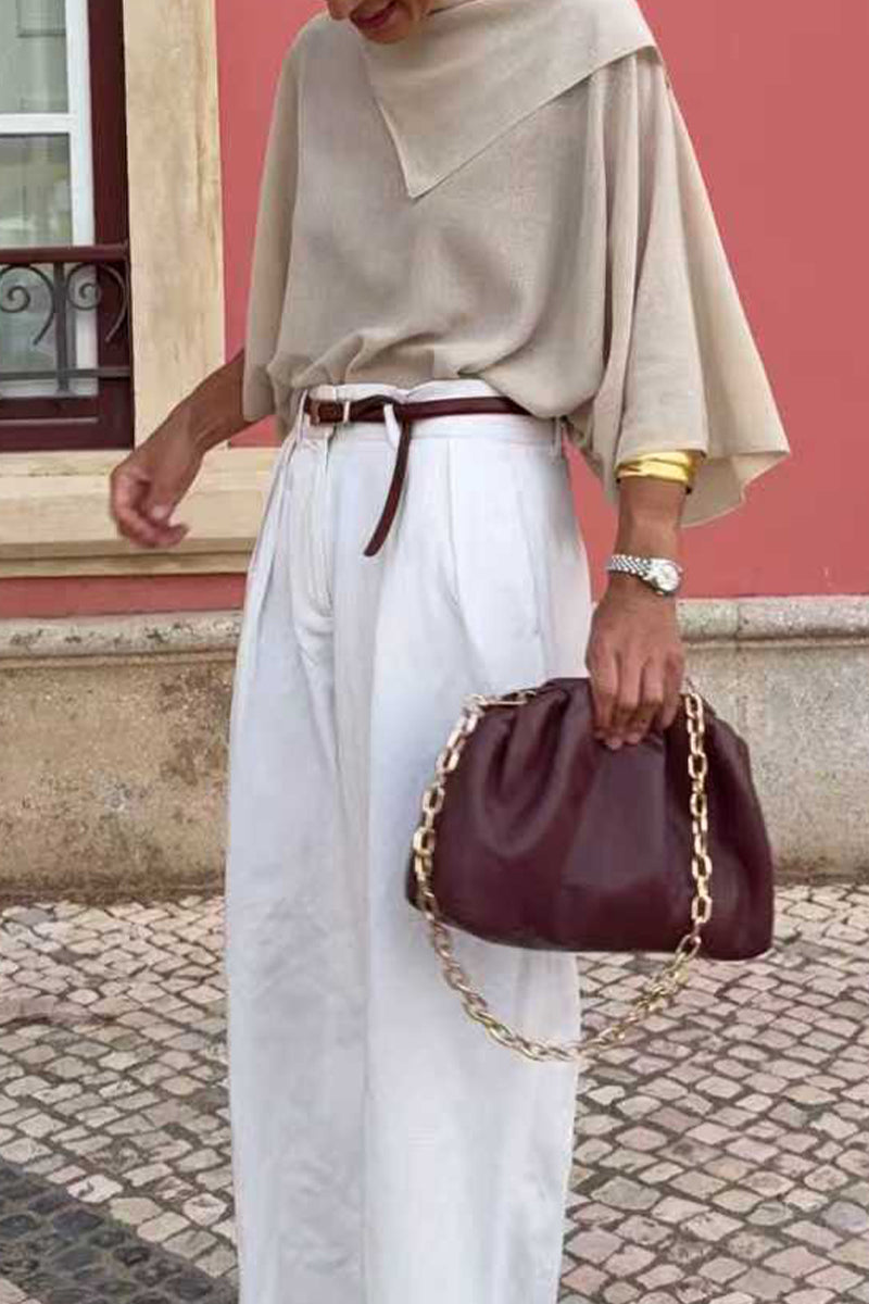 Women Round Neck Irregular Solid Color Casual Top