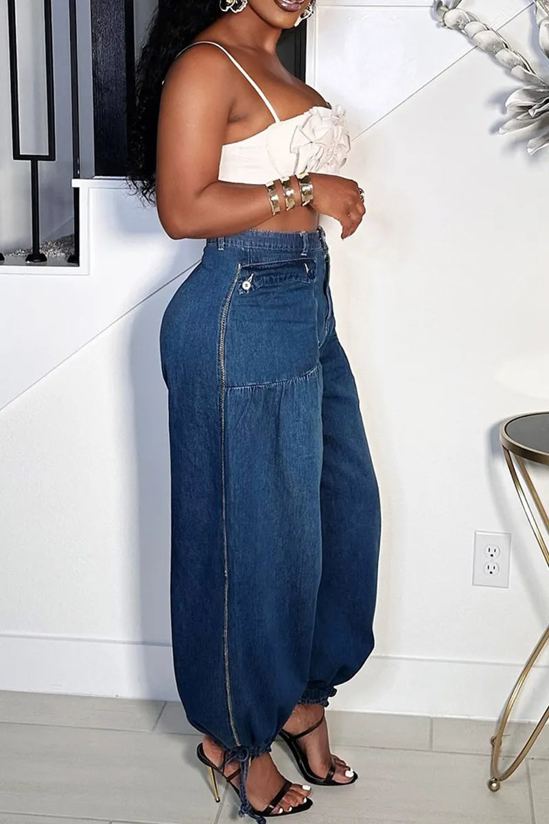 Women's Versatile Side-Zip Wide-Leg Jeans