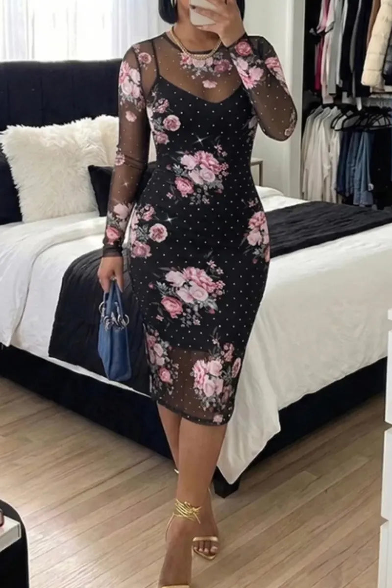 Women Elegant Temperament Printed Dress Two-piece Set