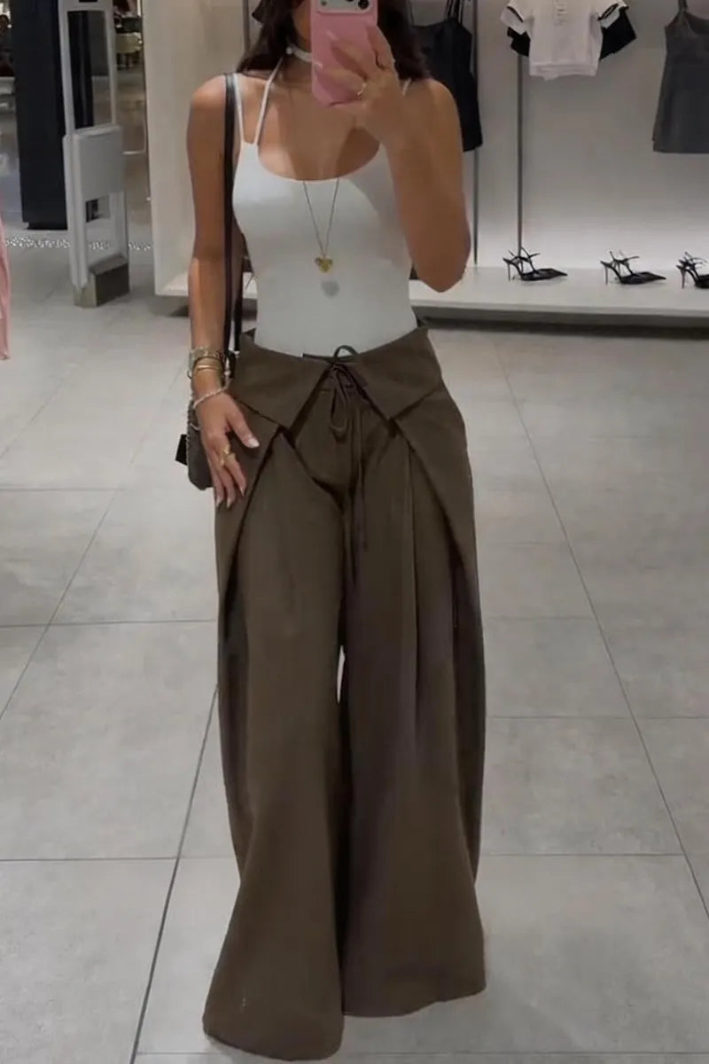 Women's Fashion Silhouette Design Tie Front Pants