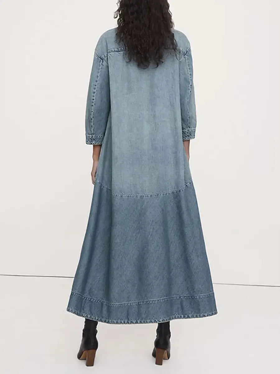Women's Retro Stylish Casual Denim Popover Shirt Dress