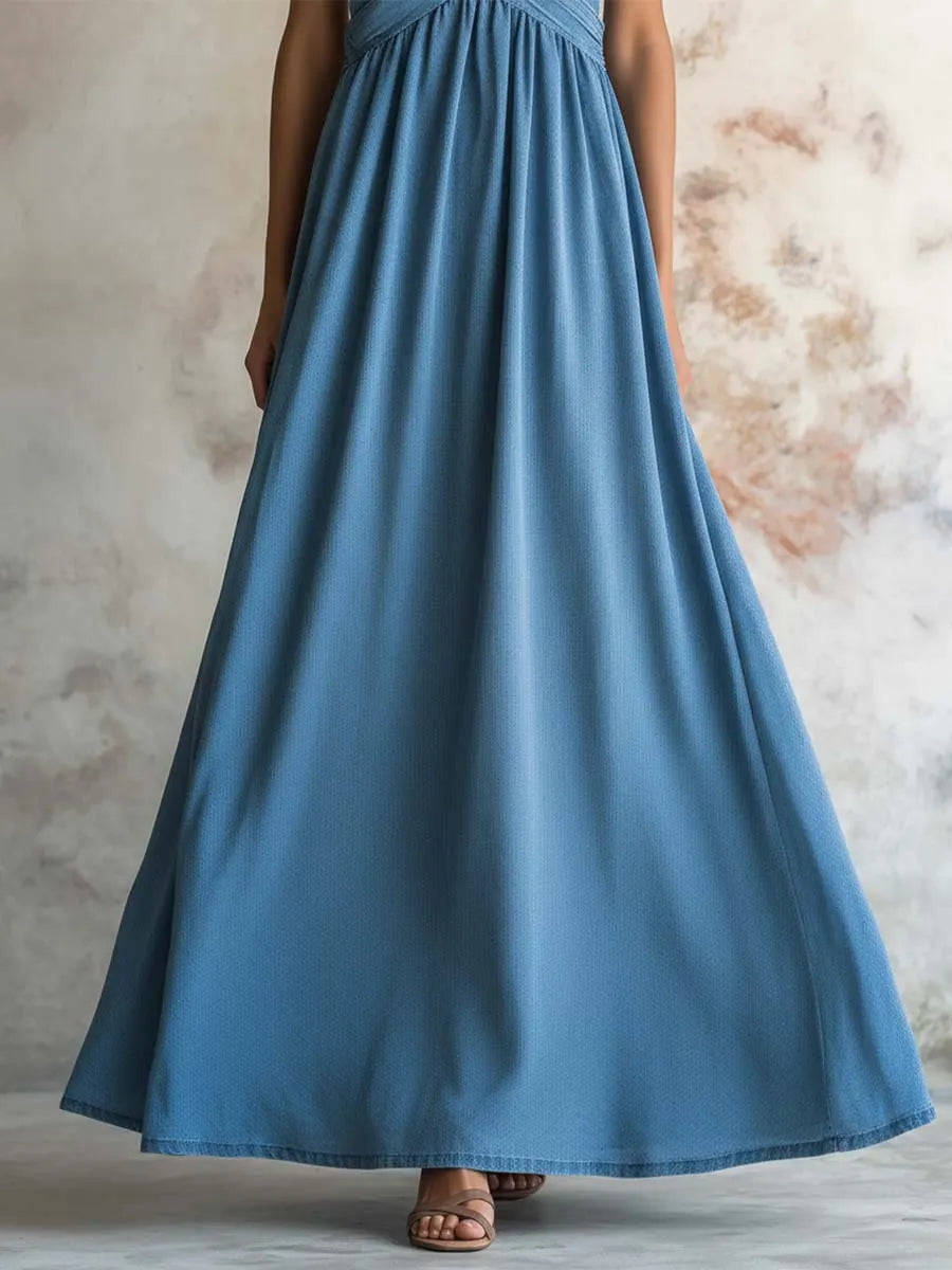 Women's Retro Art Stylish Casual No Sleeve Denim Dress