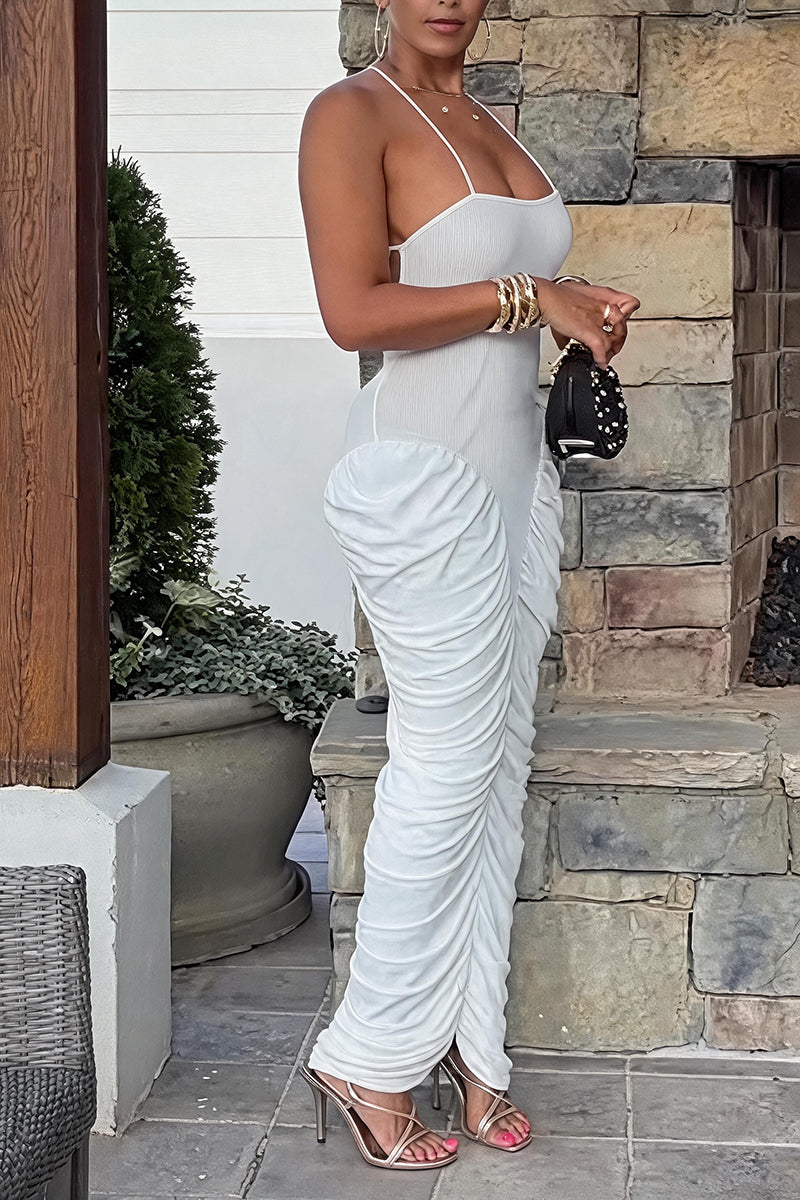 Women's Elegant Pleated Hem Backless Dress