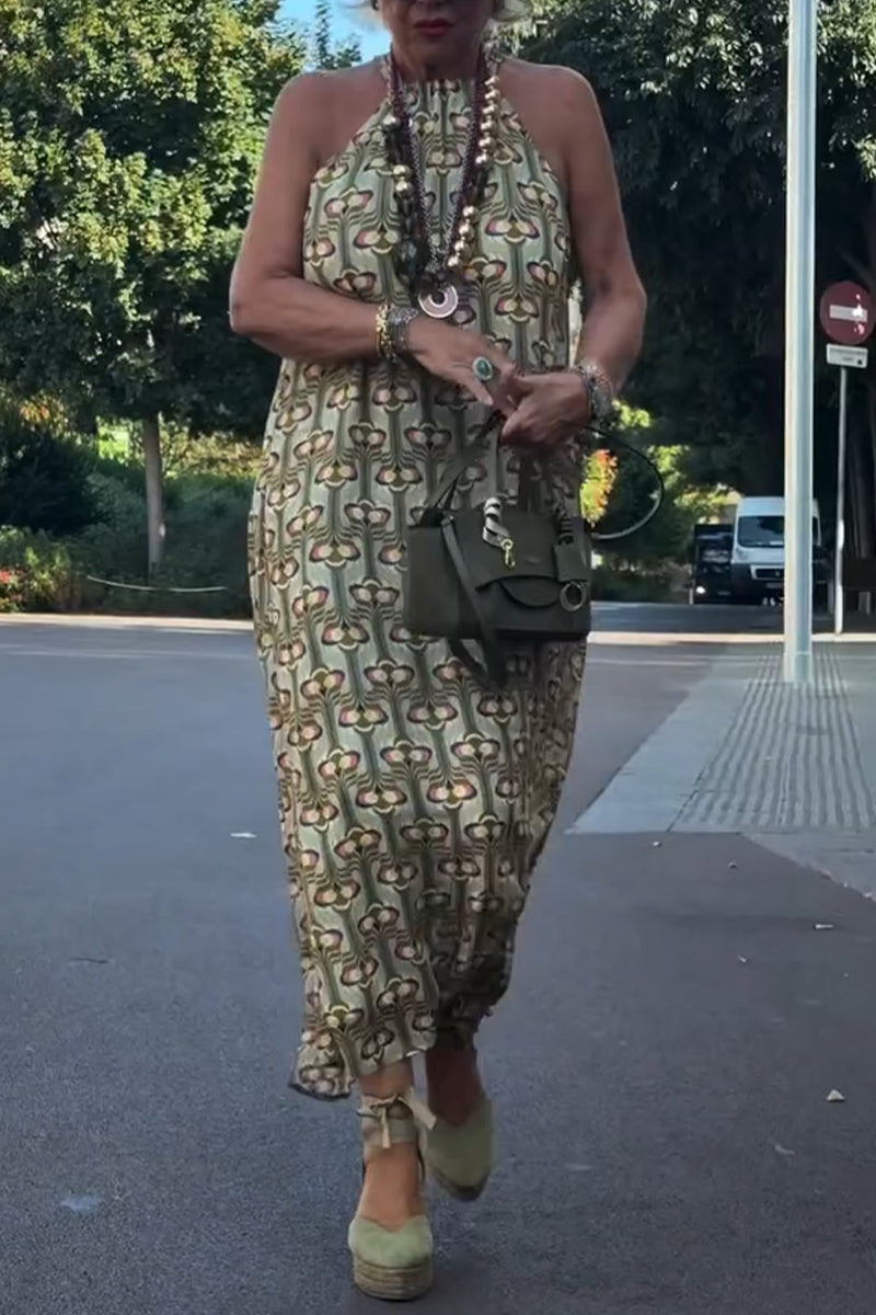 Women's Neck Hanging Sleeveless Printed Elegant Casual Dress