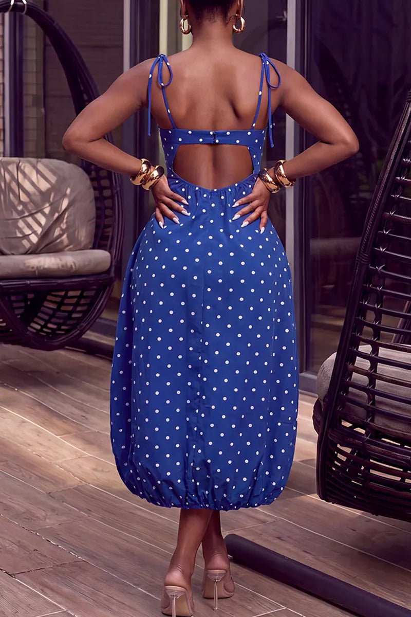 Women's Elegant Backless Balloon Hem Polka Dot Dress