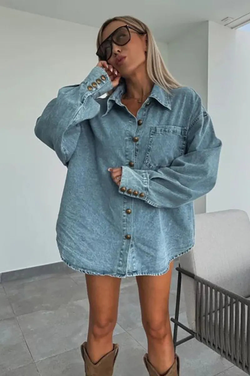 Women's Denim Asymmetrical Two-Piece Skirt Set