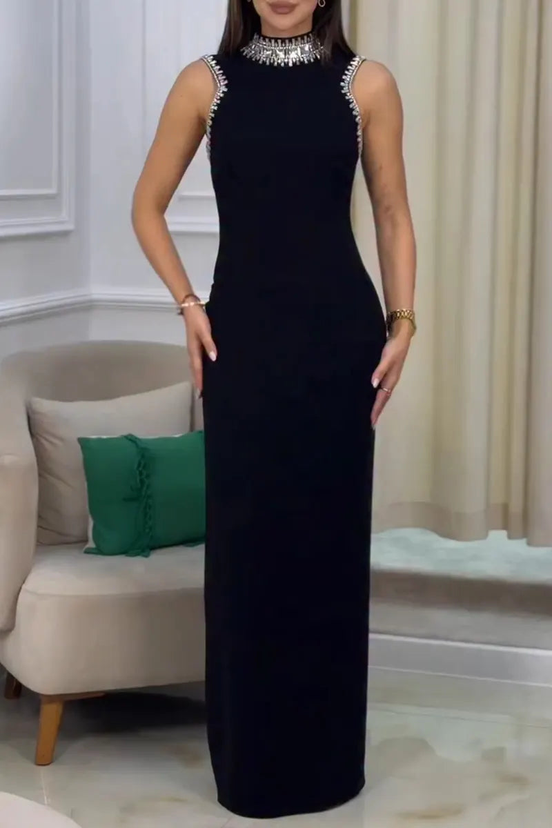 Women's Elegant Rhinestone Sleeveless Maxi Dress