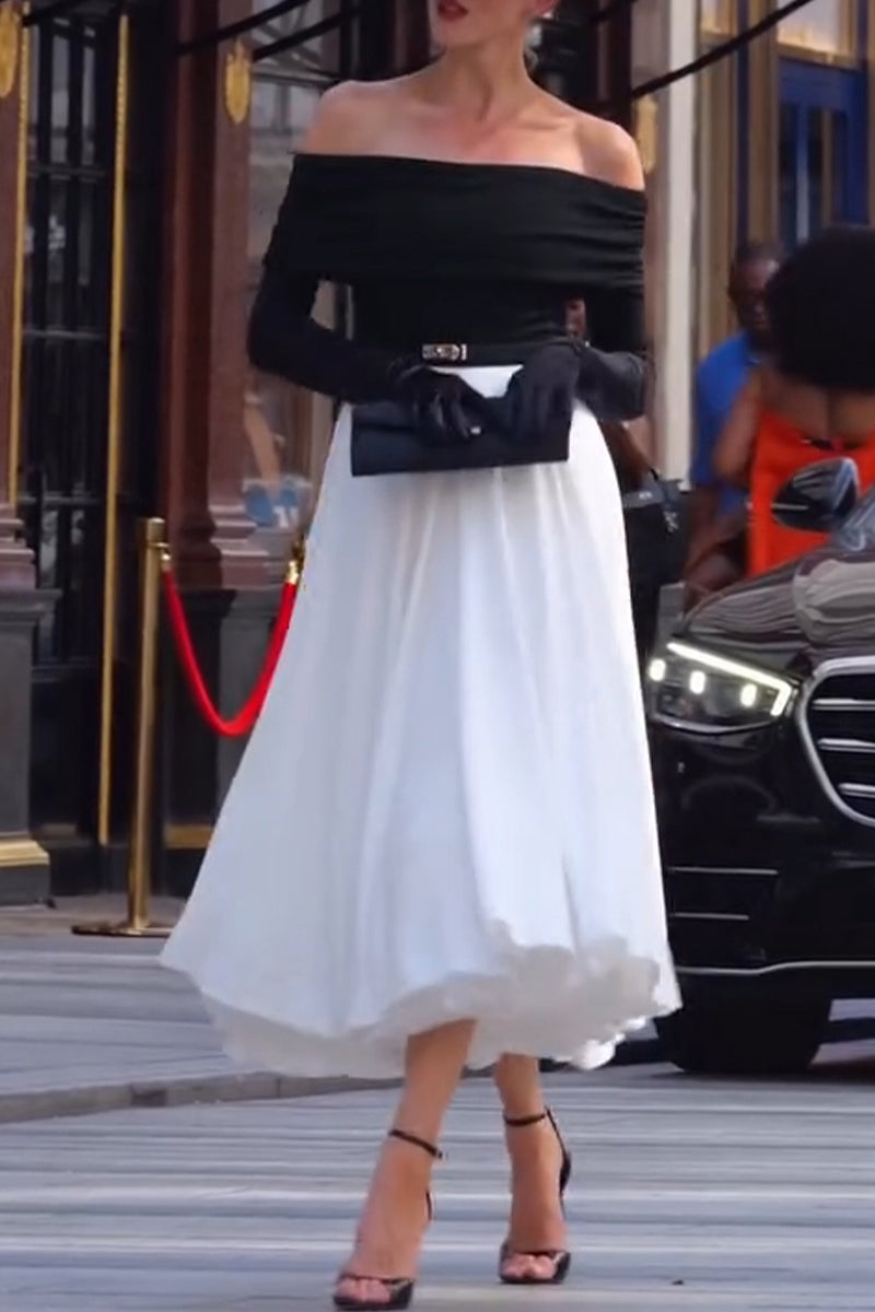 Women's Elegant Off-Shoulder Top A-Line Skirt Two-Piece Set