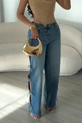 Women's Casual Side Bow Lace-Up Cut-Out Decoration Jeans