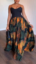 Women Suspender Patchwork Print Elegant Temperament Dress