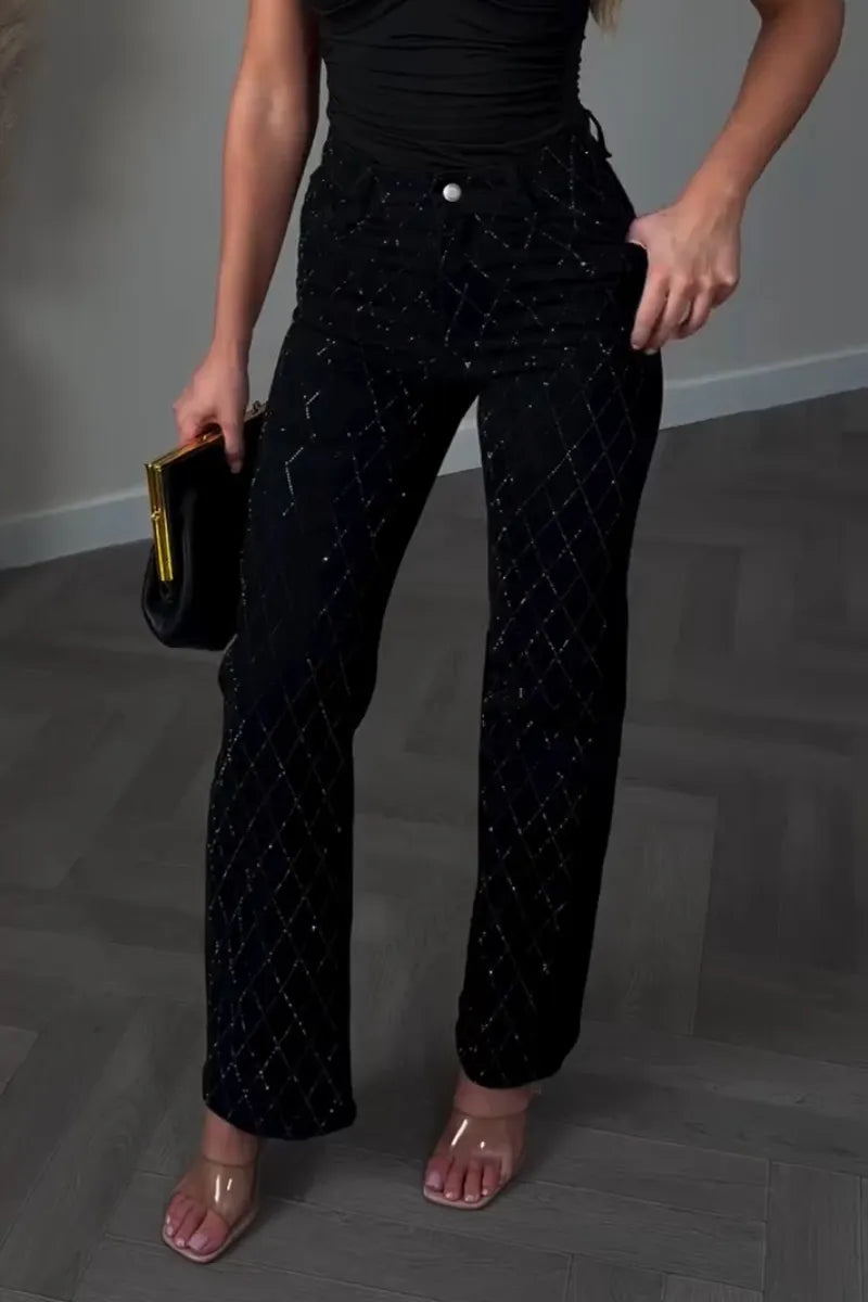 Women's Hot Stamping Rhinestone Shiny Casual Jeans