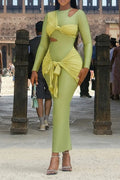 Women's Elegant Pleated Slim Cut-Out Maxi Dress
