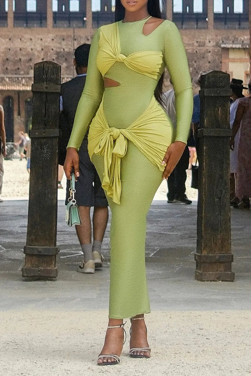 Women's Elegant Pleated Slim Cut-Out Maxi Dress