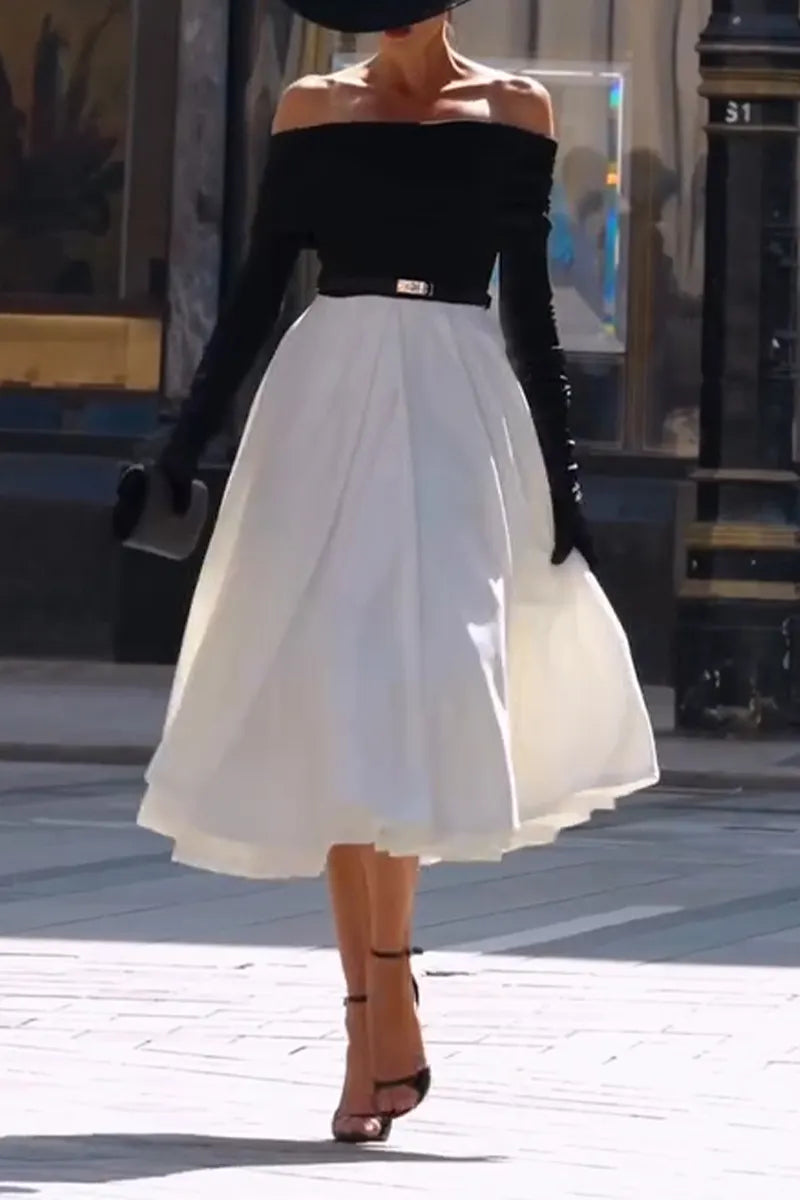 Women's Elegant Off-Shoulder Top A-Line Skirt Two-Piece Set