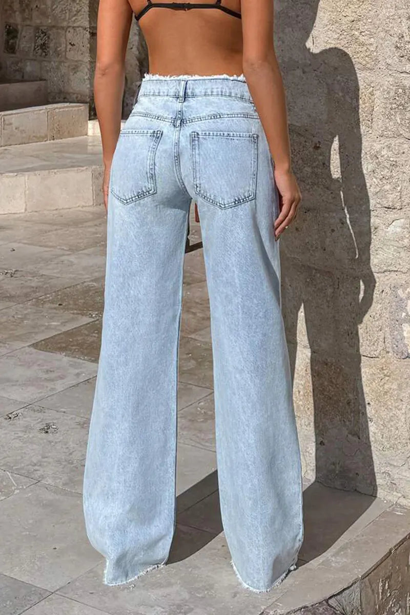 Women's Distressed Droopy Wide-Leg Denim Jeans