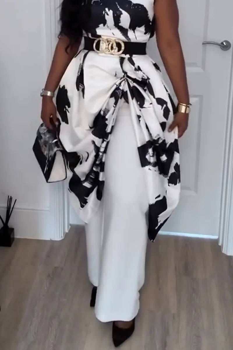 Women's Round Neck Printed Sleeveless Dress or Casual Wide Leg Pants