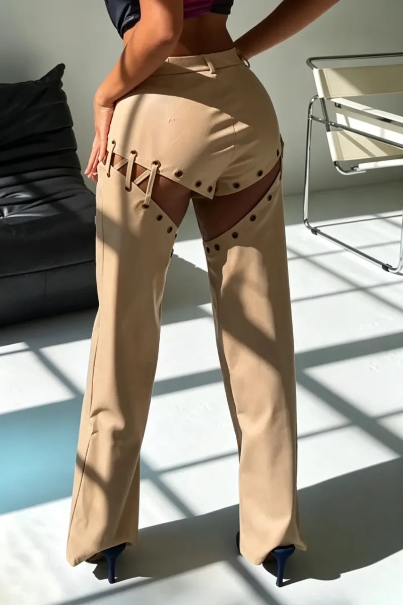 Women's Hollow Out Strap Casual Wide Leg Pants