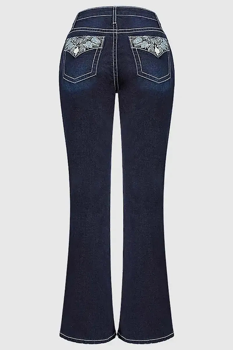 Women's Vintage Embroidered Two-Button Fly Jeans