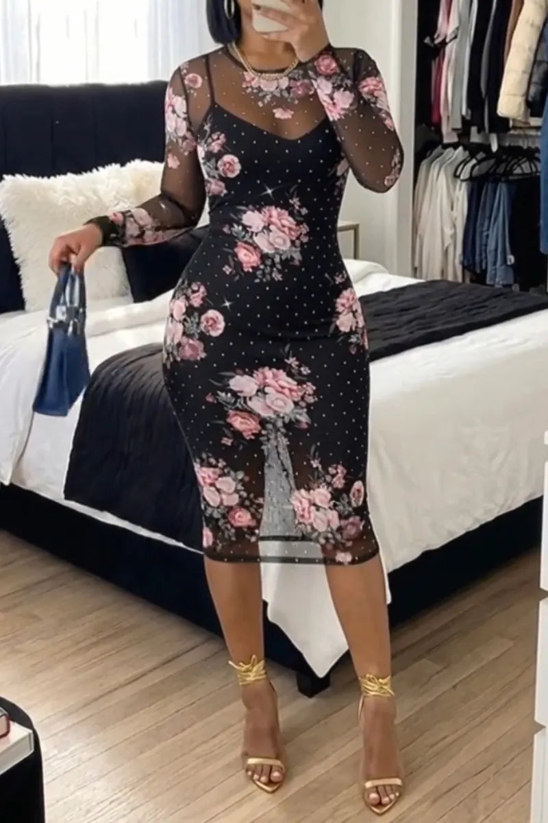 Women Elegant Temperament Printed Dress Two-piece Set