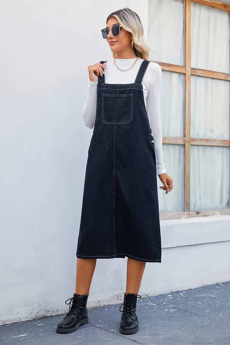 Women's Casual Denim Pinafore Dress