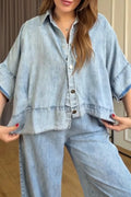 Women's Casual Comfortable Asymmetric Hem Denim Shirt or Jeans